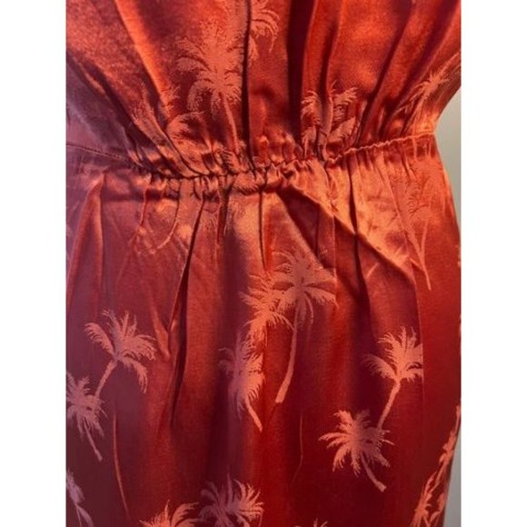 #81 NWT Silky Palm Print Dress Orange Short Sleeve V Neck Dress XS, S, M - Picture 6 of 12